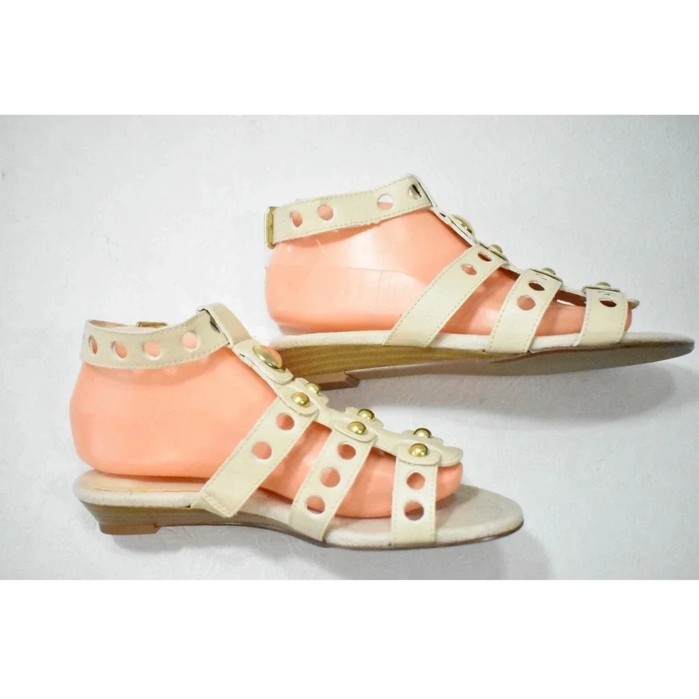 Cloudwalkers Maxi Wedge Gladiator‎ Sandals Women 11W Cream Studded Strappy Boho